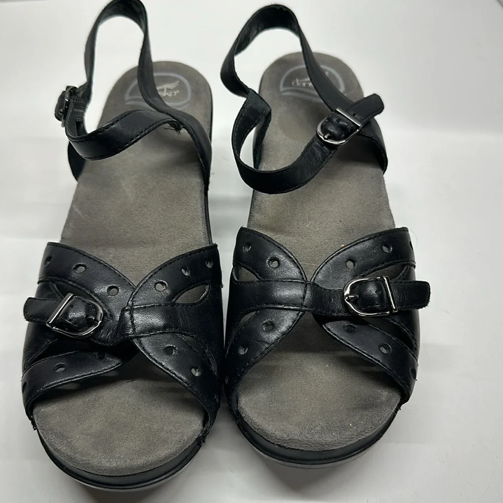 Dansko Sissy Leather Sandals Clogs Shoes Strappy Adjustable Black Size 41 US 11